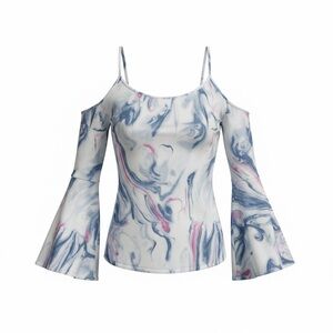 Hollister Marble Print Cold Shoulder Bell Sleeve Top M